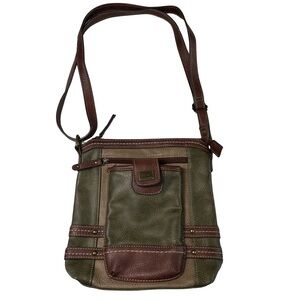 BOC Born Concept Vegan Faux Leather Green Brown Studded Crossbody Shoulder Bag